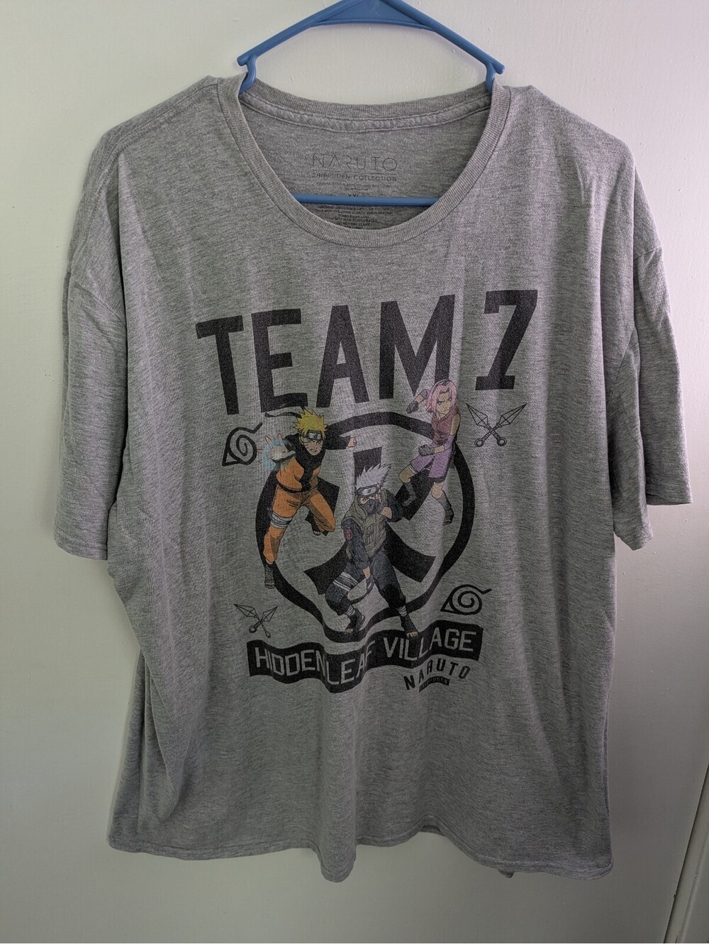 Naruto Team 7 Hidden Leaf Village Graphic T-Shirt Gray XXL